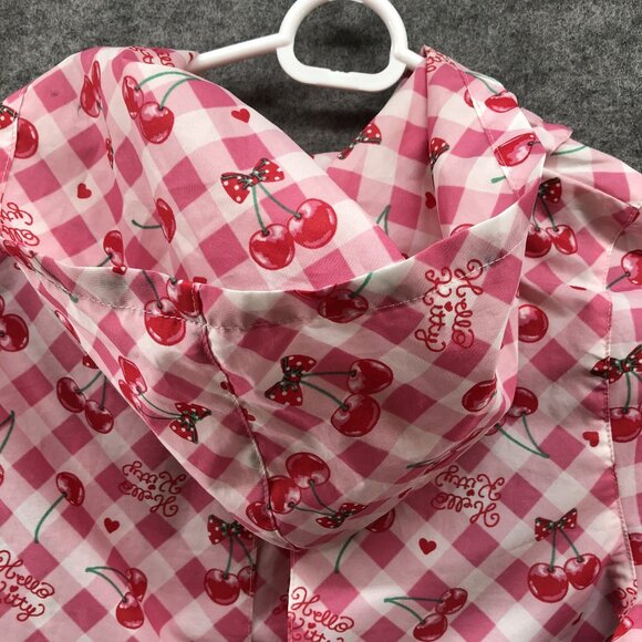 Sanrio Hello Kitty Girls 5T (110 cm) Rain Coat Hooded Pink Cherry Print Ruffle - Picture 7 of 8
